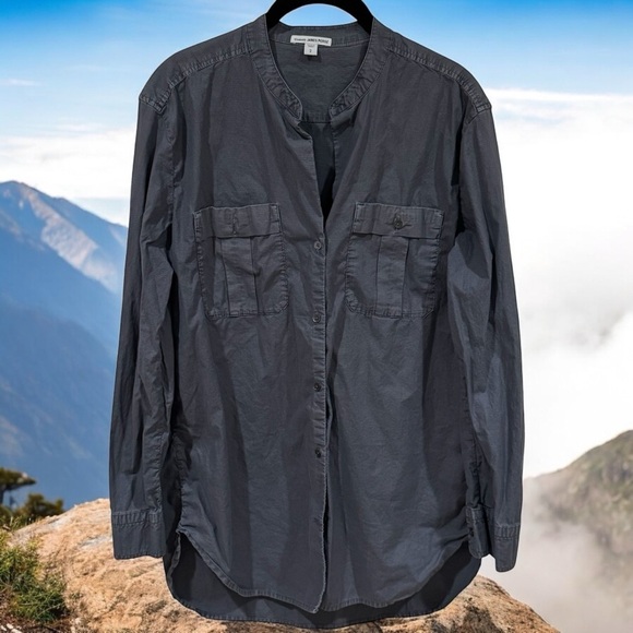 James Perse Gray Long Sleeve City Hipster Ripstop Button Up Women’s Size M - Picture 1 of 10